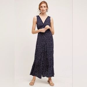 Anthropologie HD in Paris Tallulah Polka Dot Wide Leg Jumpsuit Navy Size 12P